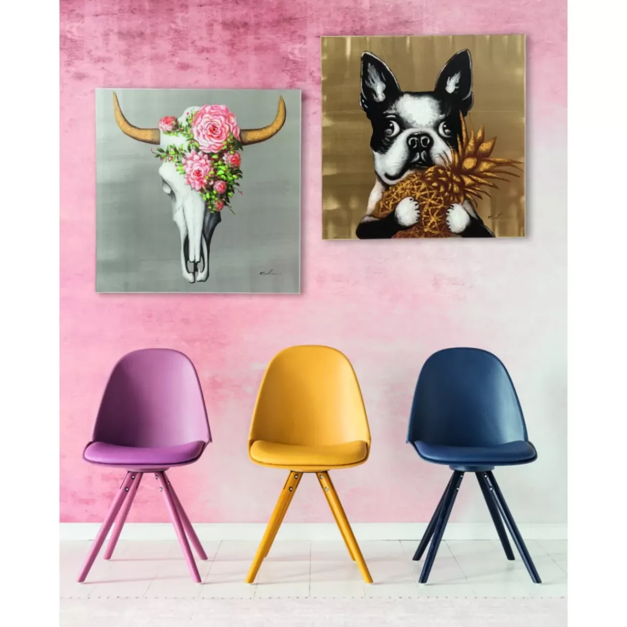 Bild Touched Dog With Pineapple 80X80Cm