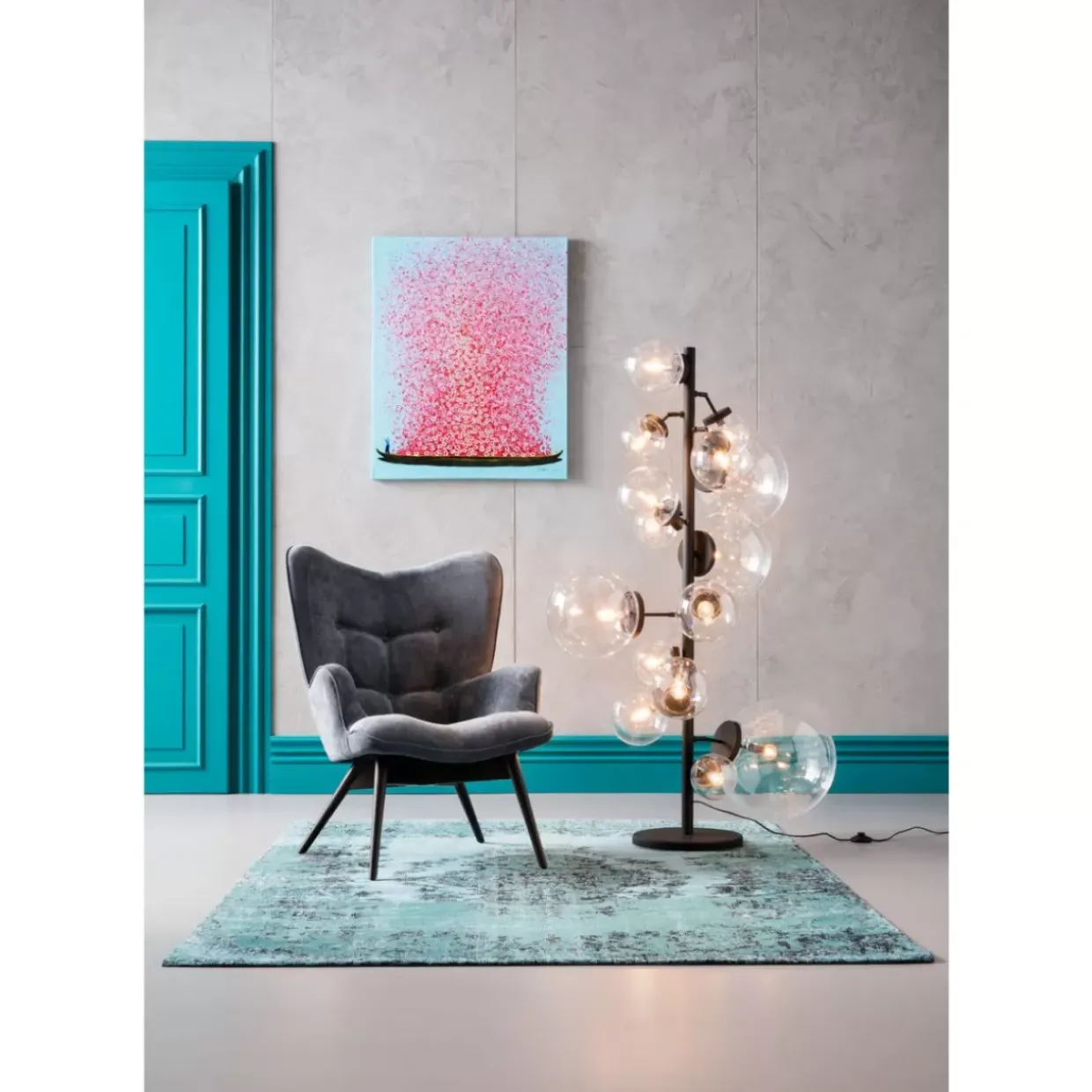 Bild Touched Flower Boat Blau Pink 80X100Cm