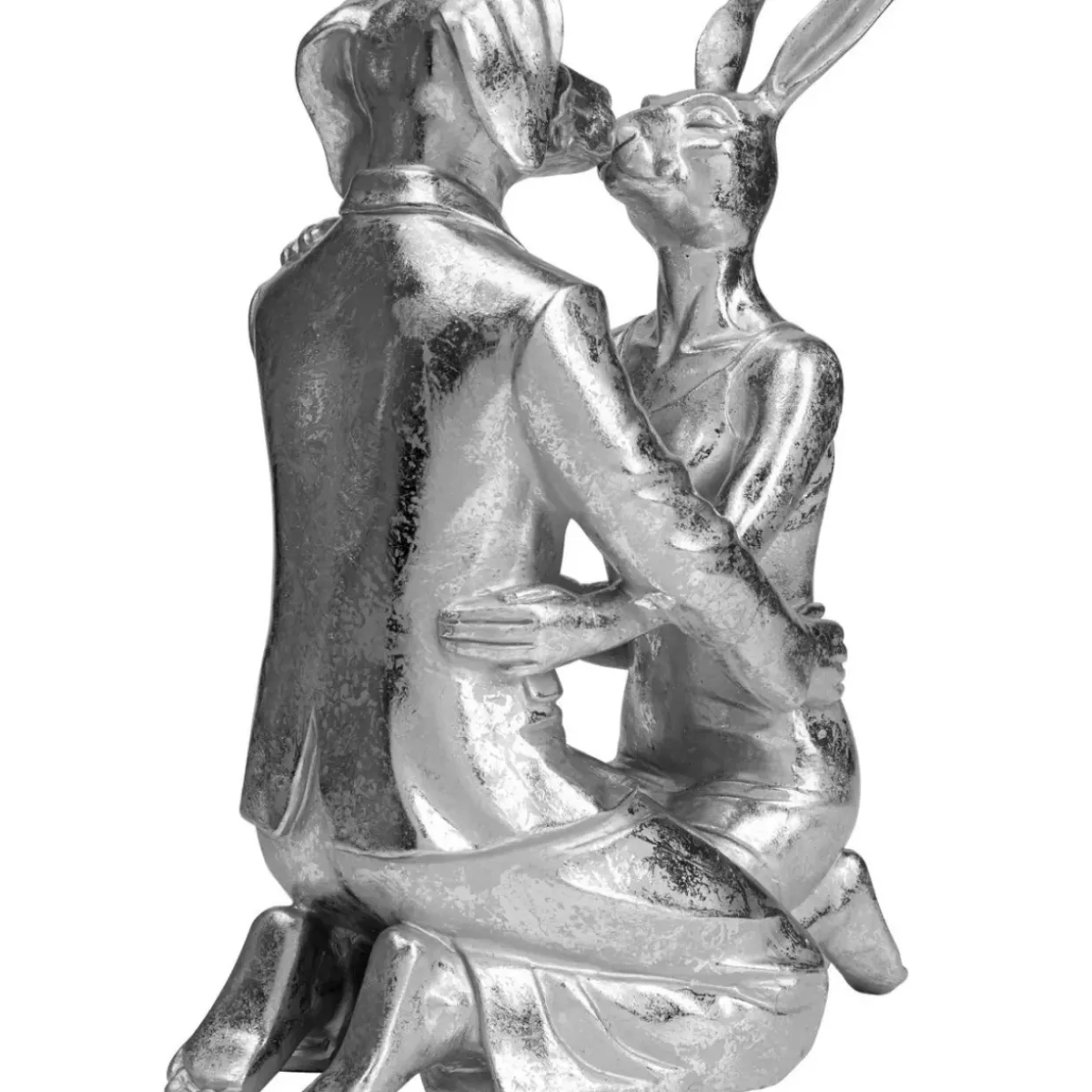 Deko Objekt Kissing Rabbit And Dog Silber
