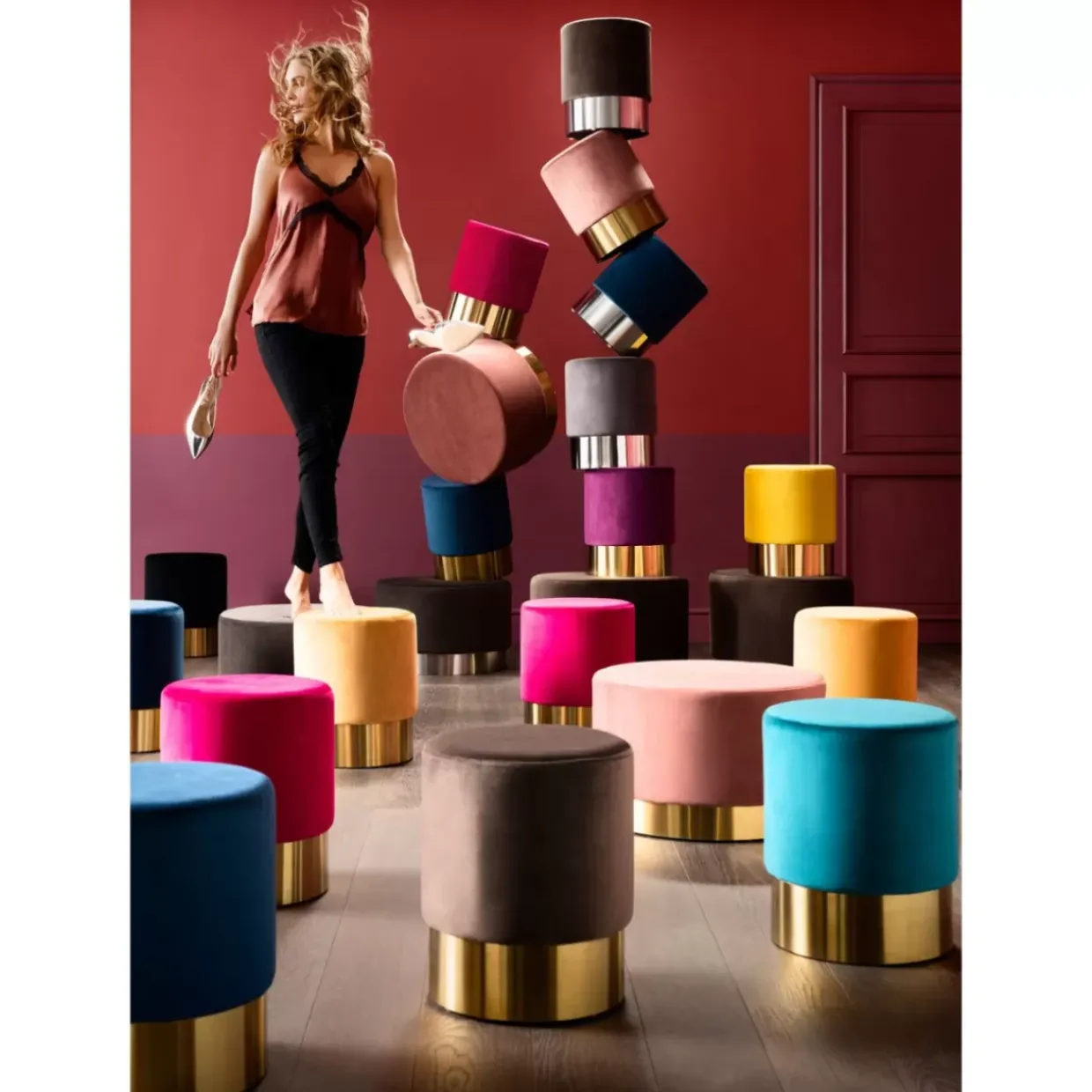 Hocker Cherry Rose Brass O55Cm